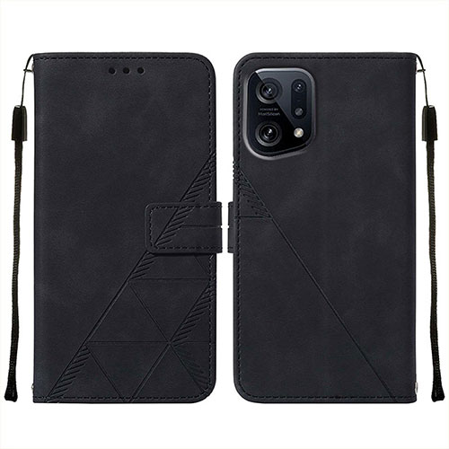 Leather Case Stands Flip Cover Holder Y01B for Oppo Find X5 5G Black