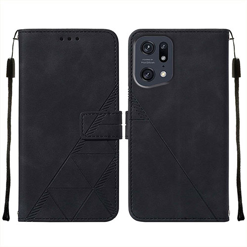 Leather Case Stands Flip Cover Holder Y01B for Oppo Find X5 Pro 5G Black