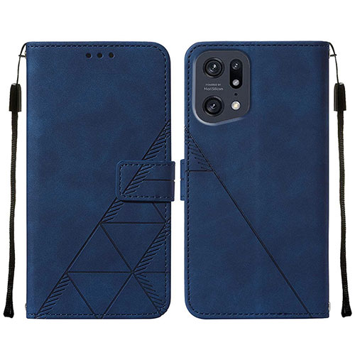 Leather Case Stands Flip Cover Holder Y01B for Oppo Find X5 Pro 5G Blue