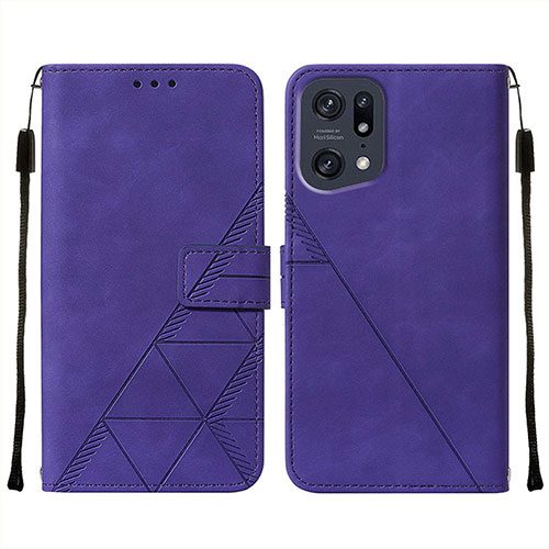 Leather Case Stands Flip Cover Holder Y01B for Oppo Find X5 Pro 5G Purple