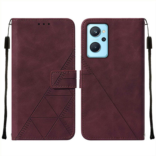 Leather Case Stands Flip Cover Holder Y01B for Oppo K10 4G Red Wine