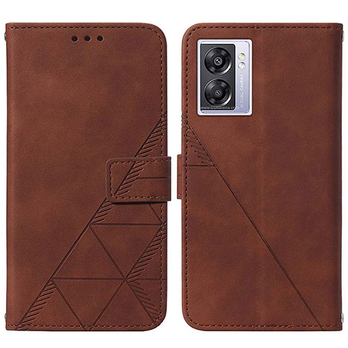 Leather Case Stands Flip Cover Holder Y01B for Oppo K10 5G India Brown