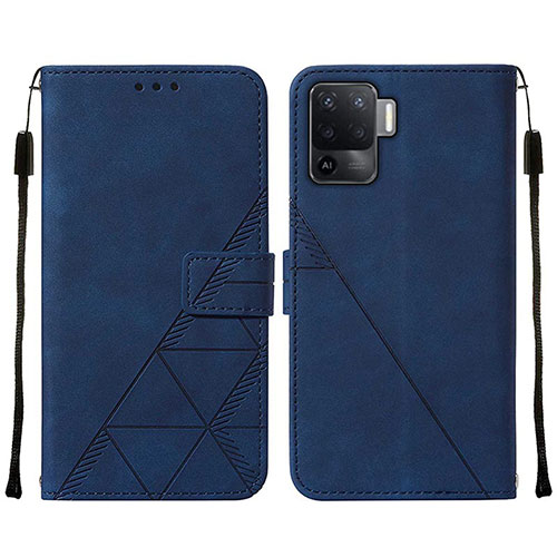 Leather Case Stands Flip Cover Holder Y01B for Oppo Reno5 Lite Blue