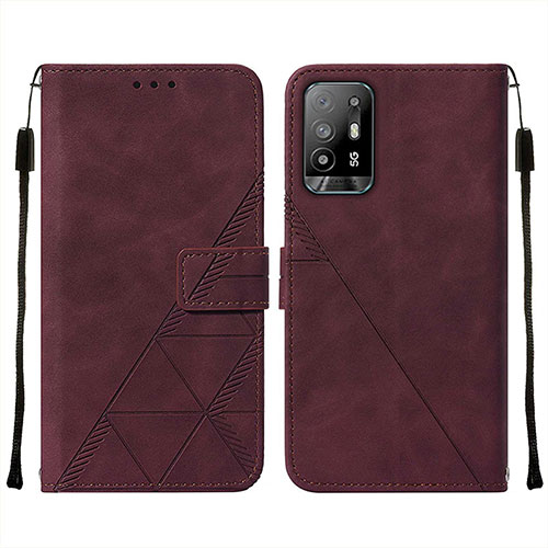 Leather Case Stands Flip Cover Holder Y01B for Oppo Reno5 Z 5G Red Wine