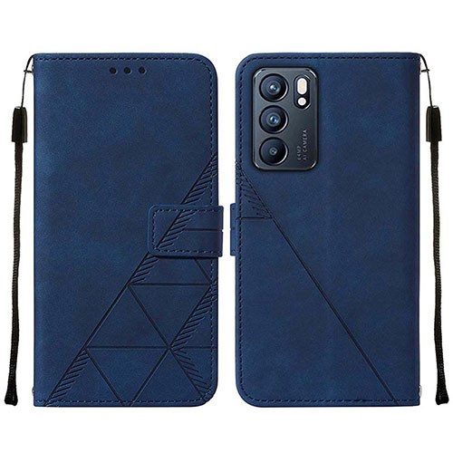 Leather Case Stands Flip Cover Holder Y01B for Oppo Reno6 5G Blue