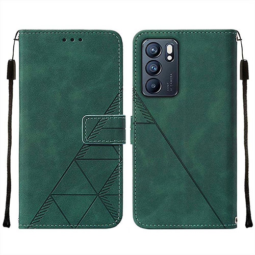 Leather Case Stands Flip Cover Holder Y01B for Oppo Reno6 5G Green