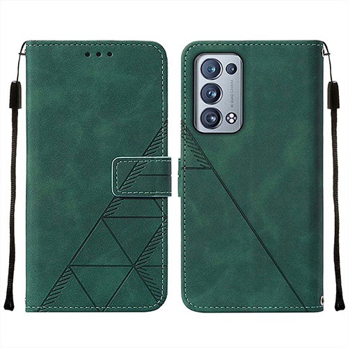 Leather Case Stands Flip Cover Holder Y01B for Oppo Reno6 Pro 5G Green