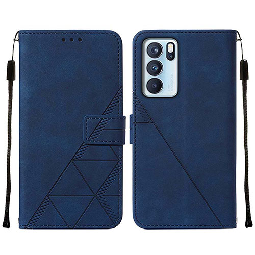 Leather Case Stands Flip Cover Holder Y01B for Oppo Reno6 Pro 5G India Blue