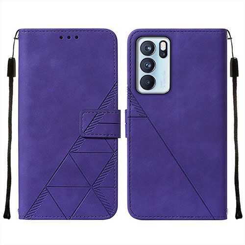 Leather Case Stands Flip Cover Holder Y01B for Oppo Reno6 Pro 5G India Purple