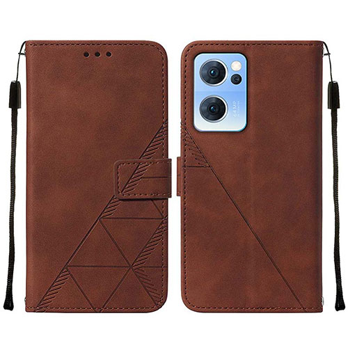 Leather Case Stands Flip Cover Holder Y01B for Oppo Reno7 5G Brown