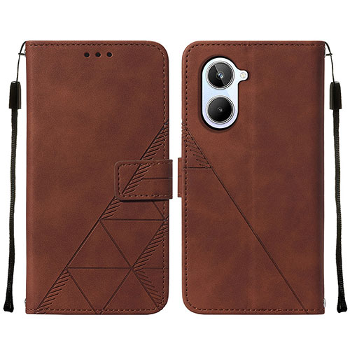 Leather Case Stands Flip Cover Holder Y01B for Realme 10 4G Brown