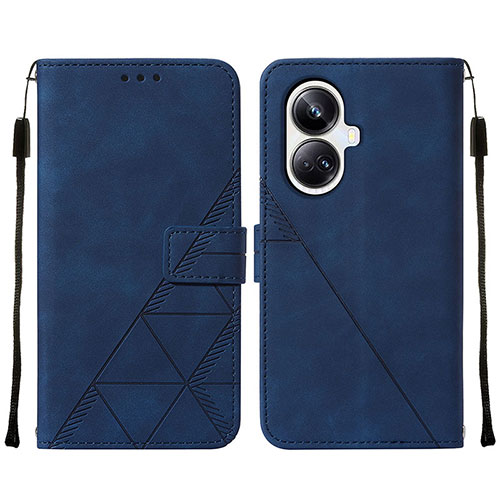 Leather Case Stands Flip Cover Holder Y01B for Realme 10 Pro+ Plus 5G Blue