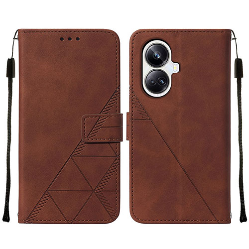 Leather Case Stands Flip Cover Holder Y01B for Realme 10 Pro+ Plus 5G Brown