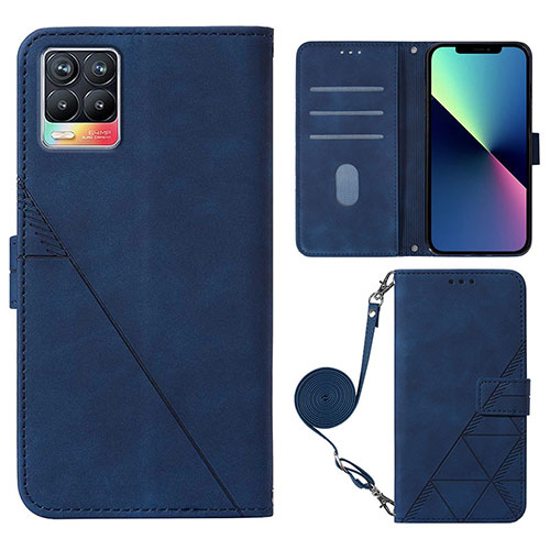 Leather Case Stands Flip Cover Holder Y01B for Realme 8 4G Blue