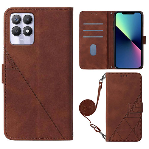 Leather Case Stands Flip Cover Holder Y01B for Realme 8i Brown