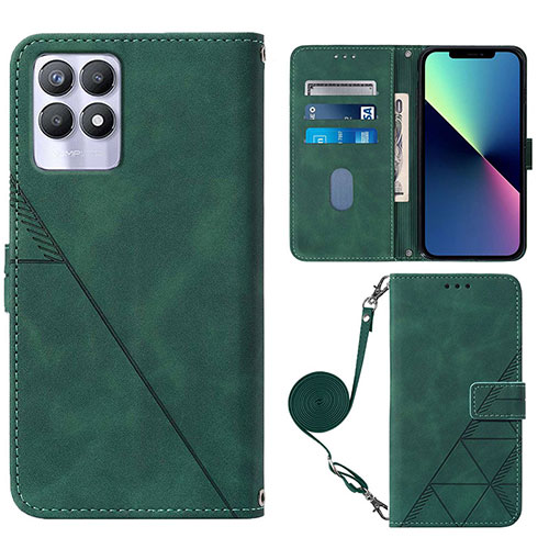 Leather Case Stands Flip Cover Holder Y01B for Realme 8i Green