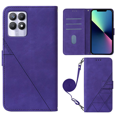 Leather Case Stands Flip Cover Holder Y01B for Realme 8i Purple