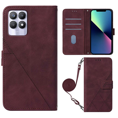 Leather Case Stands Flip Cover Holder Y01B for Realme 8i Red