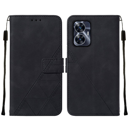 Leather Case Stands Flip Cover Holder Y01B for Realme C55 Black