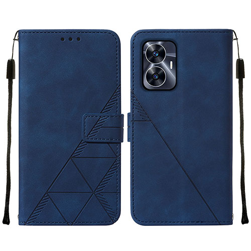 Leather Case Stands Flip Cover Holder Y01B for Realme C55 Blue