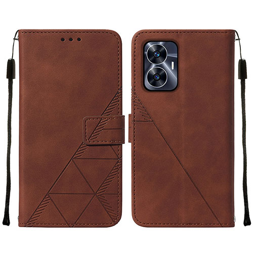 Leather Case Stands Flip Cover Holder Y01B for Realme C55 Brown