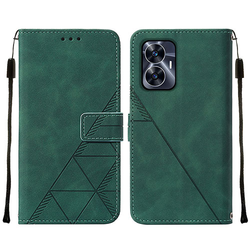 Leather Case Stands Flip Cover Holder Y01B for Realme C55 Green