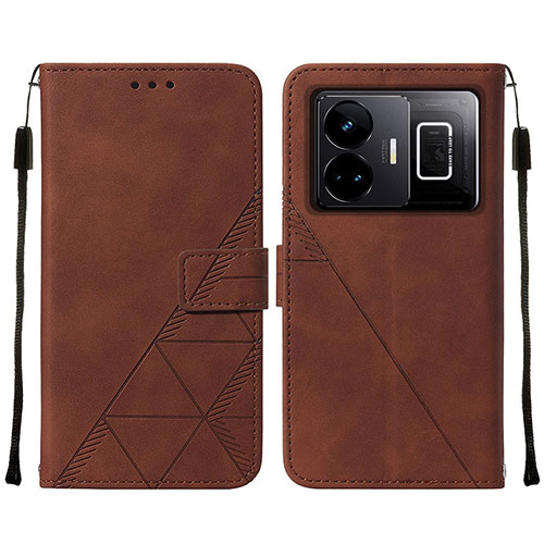 Leather Case Stands Flip Cover Holder Y01B for Realme GT Neo6 5G Brown