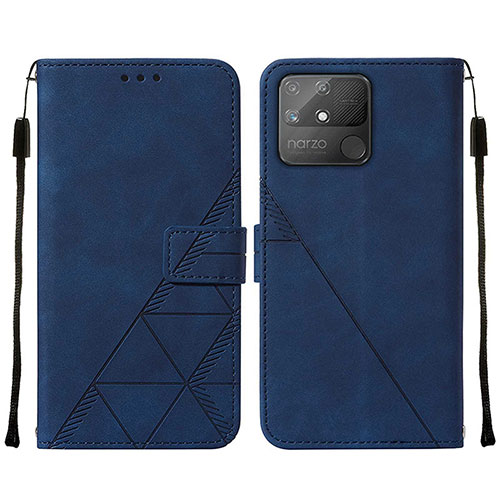 Leather Case Stands Flip Cover Holder Y01B for Realme Narzo 50A Blue