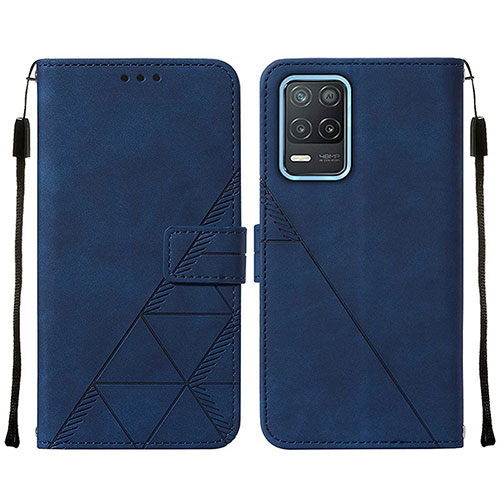 Leather Case Stands Flip Cover Holder Y01B for Realme Q3i 5G Blue