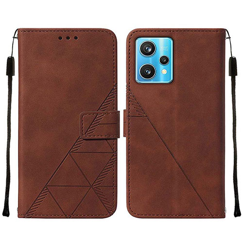 Leather Case Stands Flip Cover Holder Y01B for Realme Q5 5G Brown