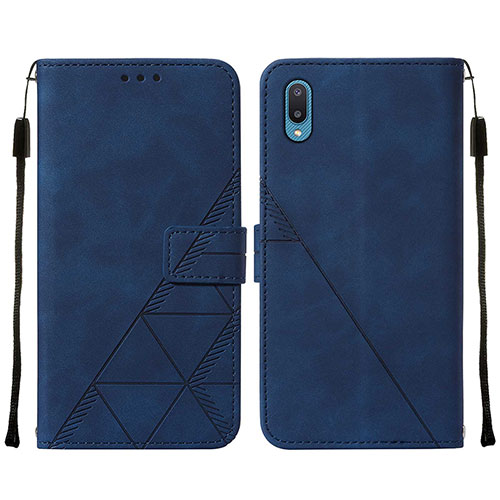 Leather Case Stands Flip Cover Holder Y01B for Samsung Galaxy A02 Blue