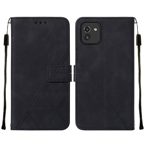 Leather Case Stands Flip Cover Holder Y01B for Samsung Galaxy A03 Black