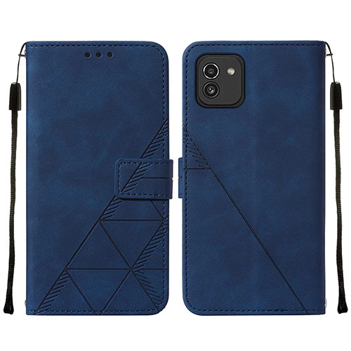 Leather Case Stands Flip Cover Holder Y01B for Samsung Galaxy A03 Blue