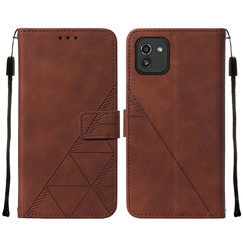 Leather Case Stands Flip Cover Holder Y01B for Samsung Galaxy A03 Brown