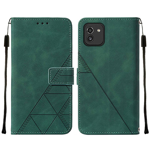 Leather Case Stands Flip Cover Holder Y01B for Samsung Galaxy A03 Green