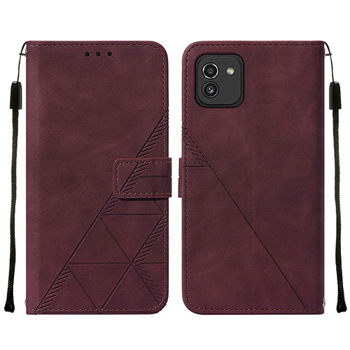 Leather Case Stands Flip Cover Holder Y01B for Samsung Galaxy A03 Red Wine