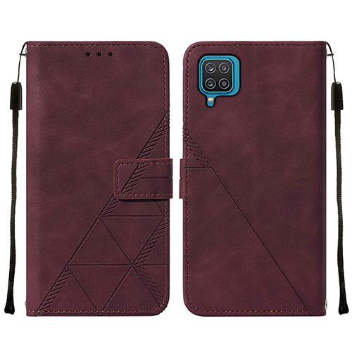 Leather Case Stands Flip Cover Holder Y01B for Samsung Galaxy A12 5G Red Wine