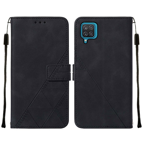 Leather Case Stands Flip Cover Holder Y01B for Samsung Galaxy A12 Black