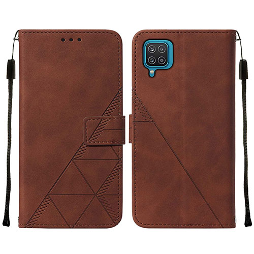 Leather Case Stands Flip Cover Holder Y01B for Samsung Galaxy A12 Brown