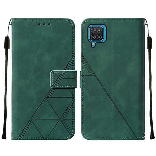 Leather Case Stands Flip Cover Holder Y01B for Samsung Galaxy A12 Nacho Green