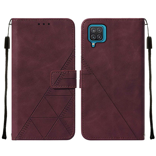 Leather Case Stands Flip Cover Holder Y01B for Samsung Galaxy A12 Red Wine