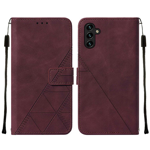 Leather Case Stands Flip Cover Holder Y01B for Samsung Galaxy A13 5G Red Wine