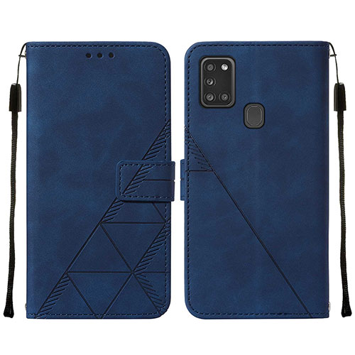 Leather Case Stands Flip Cover Holder Y01B for Samsung Galaxy A21s Blue