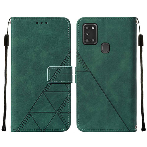 Leather Case Stands Flip Cover Holder Y01B for Samsung Galaxy A21s Green