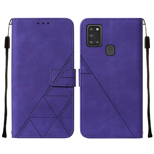 Leather Case Stands Flip Cover Holder Y01B for Samsung Galaxy A21s Purple