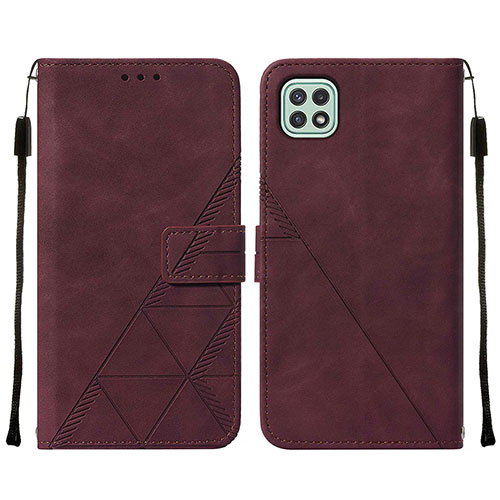 Leather Case Stands Flip Cover Holder Y01B for Samsung Galaxy A22 5G Red Wine