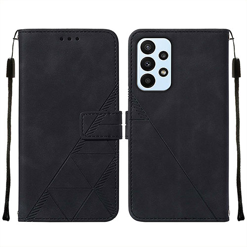 Leather Case Stands Flip Cover Holder Y01B for Samsung Galaxy A23 4G Black