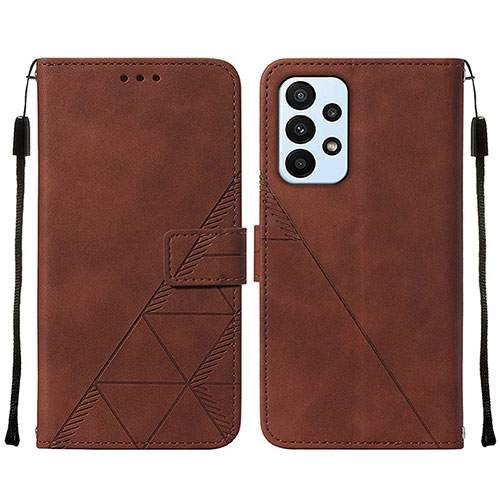 Leather Case Stands Flip Cover Holder Y01B for Samsung Galaxy A23 4G Brown