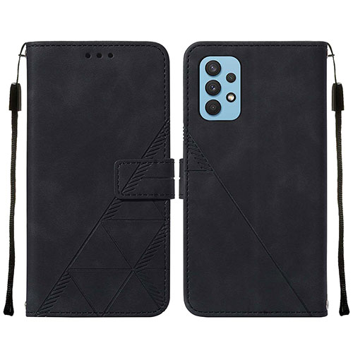 Leather Case Stands Flip Cover Holder Y01B for Samsung Galaxy A32 4G Black