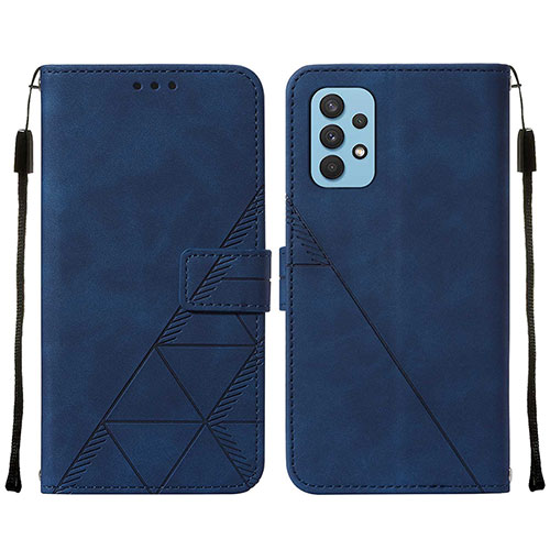 Leather Case Stands Flip Cover Holder Y01B for Samsung Galaxy A32 4G Blue